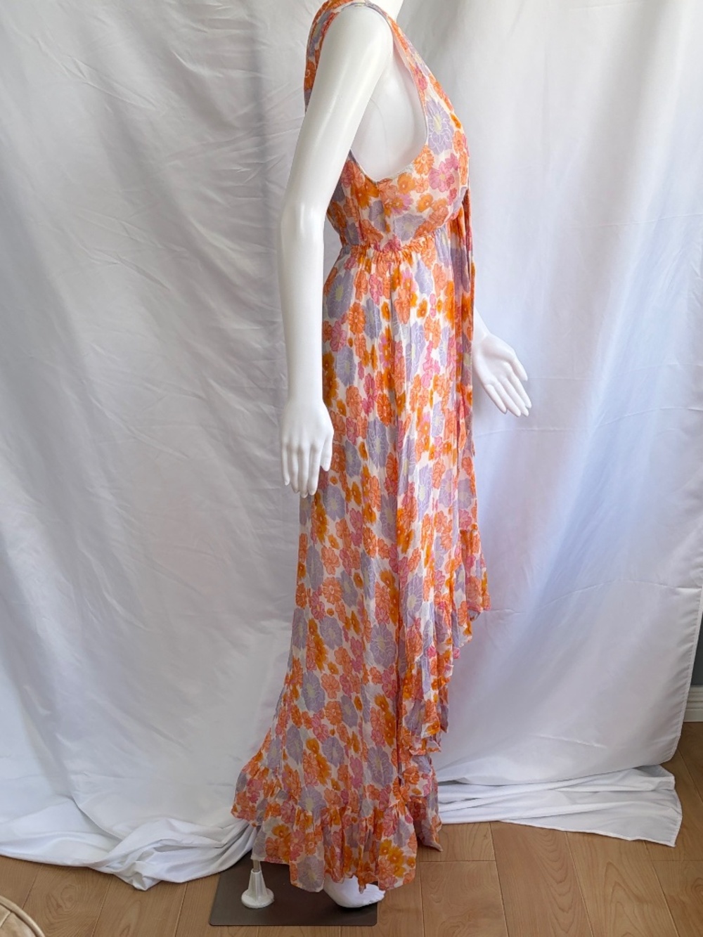 Sundress Delina Maxi Dress Orange Pink Purple Tie Front Ruffle Hem - Size M/L - Picture 3 of 7